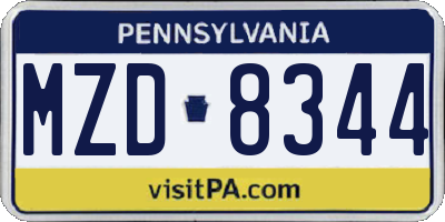 PA license plate MZD8344