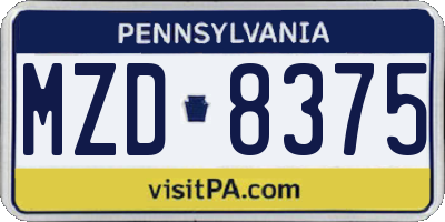 PA license plate MZD8375