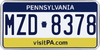 PA license plate MZD8378