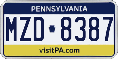 PA license plate MZD8387