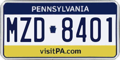 PA license plate MZD8401