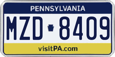 PA license plate MZD8409