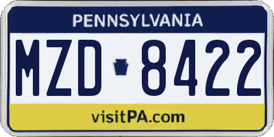 PA license plate MZD8422