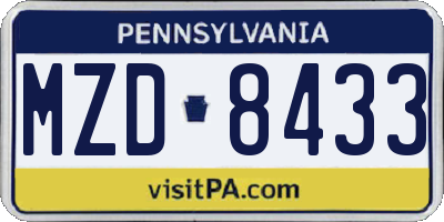 PA license plate MZD8433