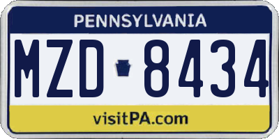 PA license plate MZD8434
