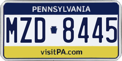 PA license plate MZD8445