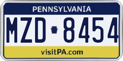PA license plate MZD8454