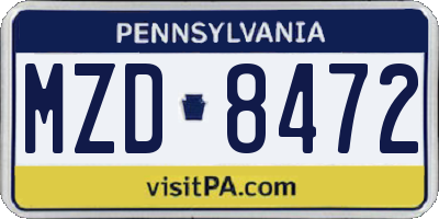 PA license plate MZD8472