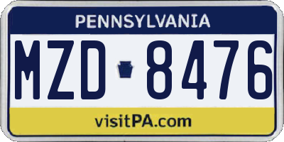 PA license plate MZD8476