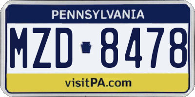 PA license plate MZD8478