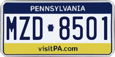 PA license plate MZD8501