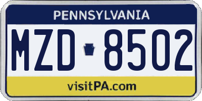 PA license plate MZD8502