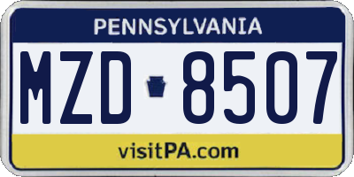 PA license plate MZD8507