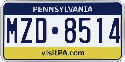 PA license plate MZD8514