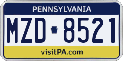 PA license plate MZD8521