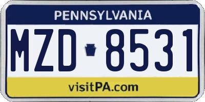 PA license plate MZD8531