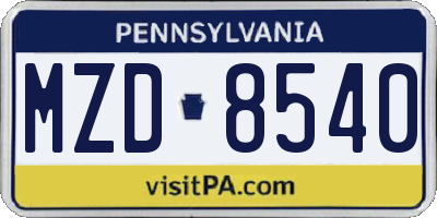 PA license plate MZD8540
