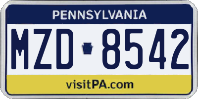 PA license plate MZD8542