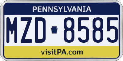 PA license plate MZD8585