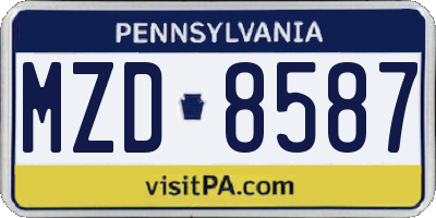 PA license plate MZD8587