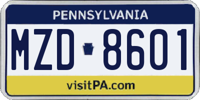 PA license plate MZD8601