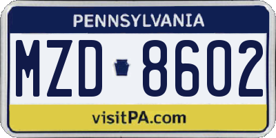 PA license plate MZD8602