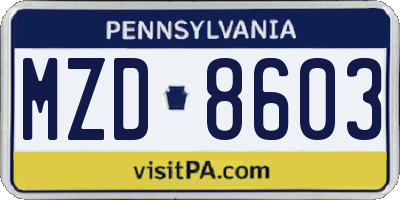 PA license plate MZD8603