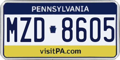 PA license plate MZD8605