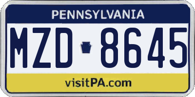 PA license plate MZD8645