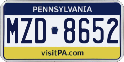 PA license plate MZD8652