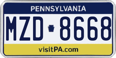 PA license plate MZD8668