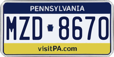 PA license plate MZD8670