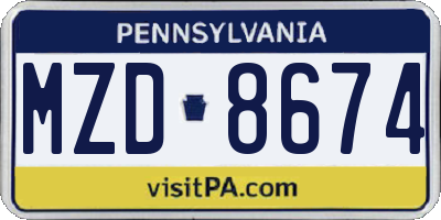 PA license plate MZD8674