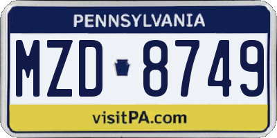 PA license plate MZD8749
