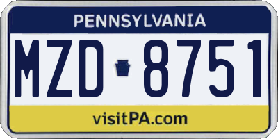 PA license plate MZD8751