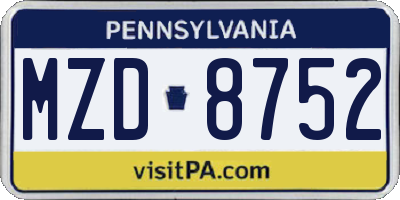 PA license plate MZD8752