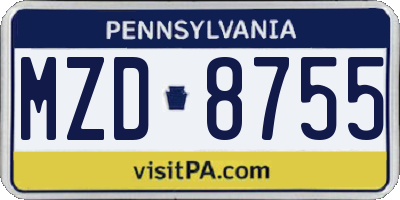PA license plate MZD8755