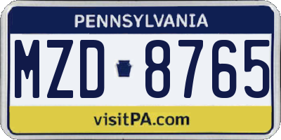 PA license plate MZD8765