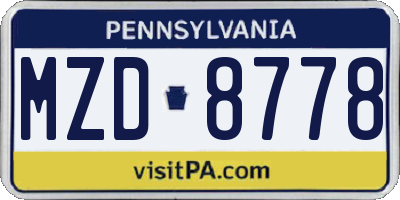 PA license plate MZD8778