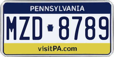 PA license plate MZD8789