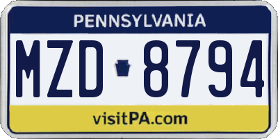 PA license plate MZD8794