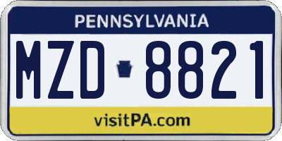 PA license plate MZD8821