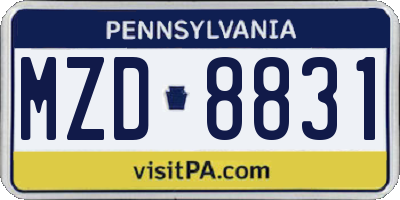 PA license plate MZD8831