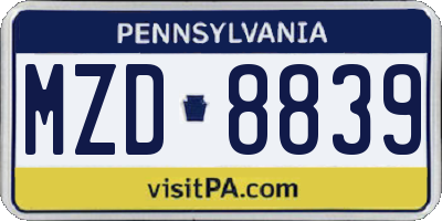 PA license plate MZD8839