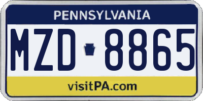 PA license plate MZD8865