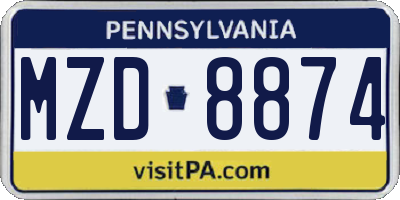 PA license plate MZD8874