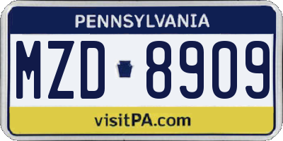 PA license plate MZD8909
