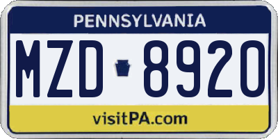 PA license plate MZD8920