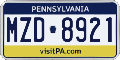 PA license plate MZD8921