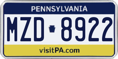 PA license plate MZD8922